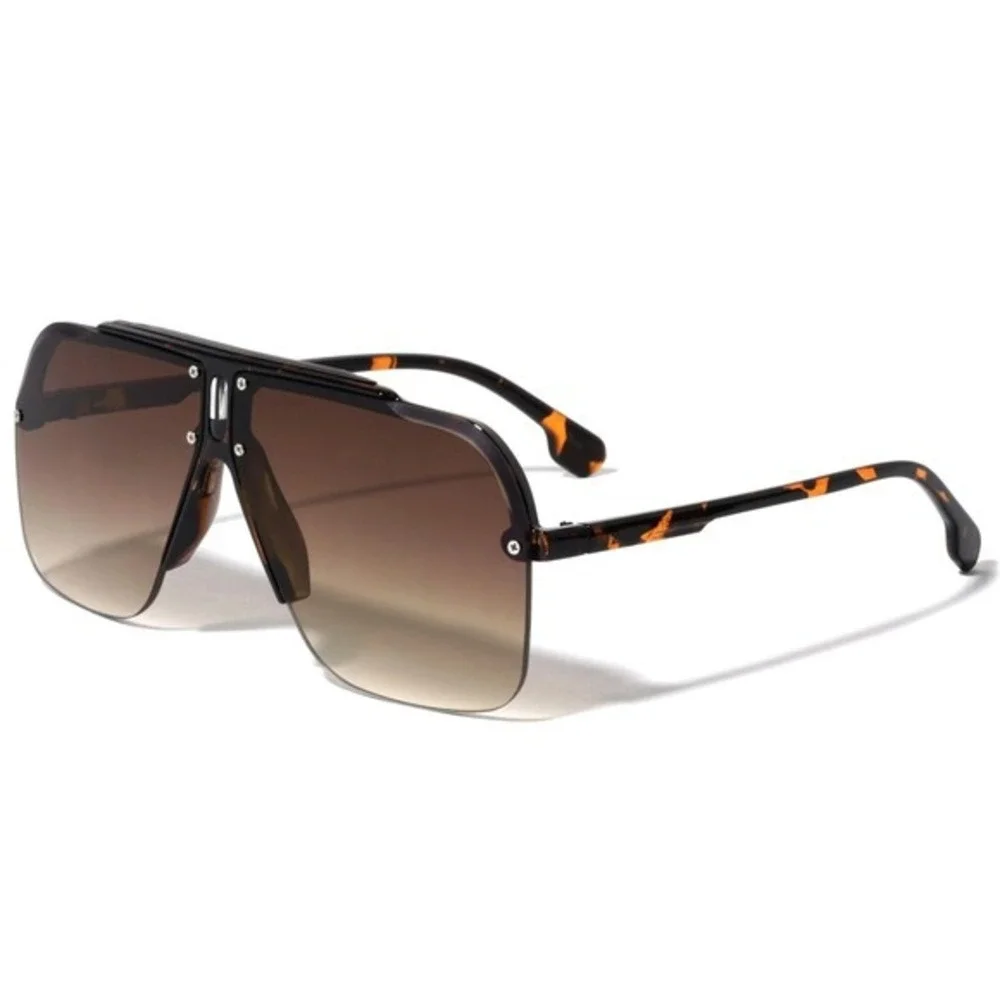 Women Sunglasses Square Frameless Retro Brown Lens Classy Luxury‎ Shades Lentes